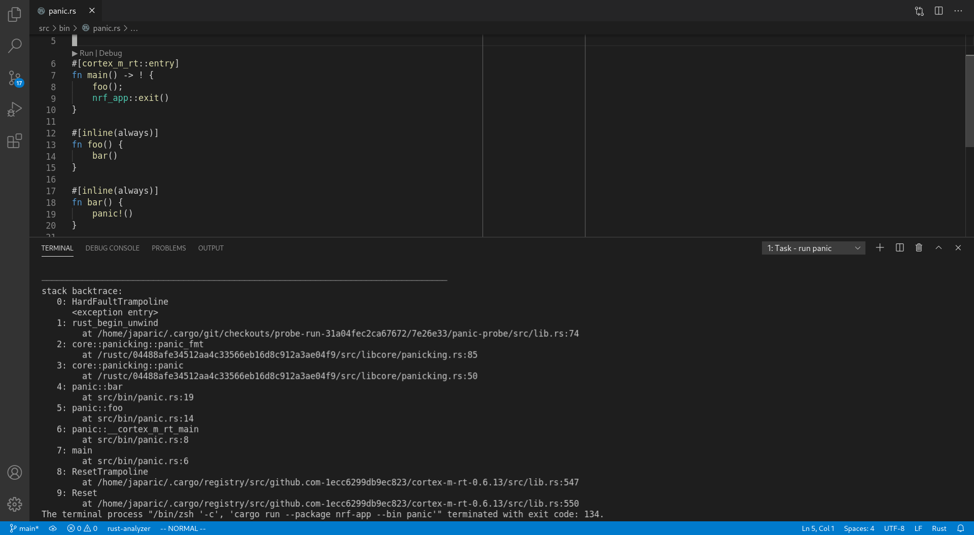 Previous example executed from VS code